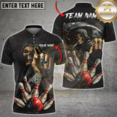 Maxcorners Bowling Skull Strike Multicolor Personalized Name, Team Name Shirt (4 Colors)