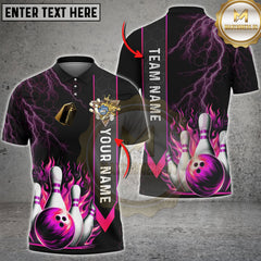 Maxcorners Bowling Flame Multicolor Customized Name, Team Name 3D Shirts