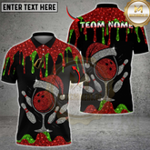 Maxcorners Bowling Christmas Hat Glitter Dripping Multicolor Customized Name, Team Name 3D Shirts