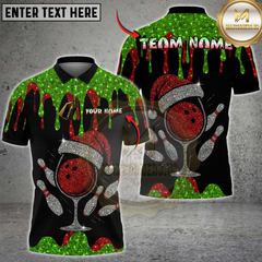 Maxcorners Bowling Christmas Hat Glitter Dripping Multicolor Customized Name, Team Name 3D Shirts