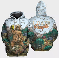 Maxcorners Camping Bear Beer I Hate People Shirt All Over Print 3D