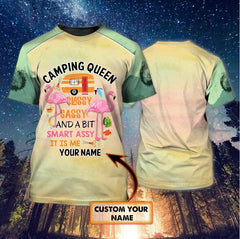 Maxcorners Camping Queen Flamingo Personalized Name Shirt All Over Print 3D