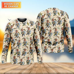 Maxcorners Custom Face Beige Funny Fishing Shirt, Personalized Fishing Shirt, Men's Fishing Shirt