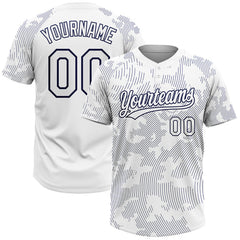 Maxcorners Custom White White-Navy 3D Pattern Two-Button Unisex Softball Jersey LM0609