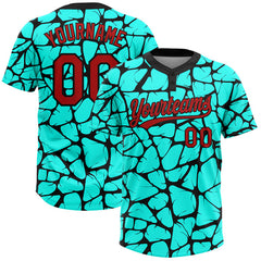 Maxcorners Custom Aqua Red-Black 3D Pattern Two-Button Unisex Softball Jersey
LM0609
