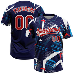 Maxcorners Custom Navy Red-White 3D Pattern Two-Button Unisex Softball Jersey
LM0609