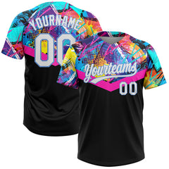 Maxcorners Custom Black White-Light Blue 3D Pattern Two-Button Unisex Softball Jersey
LM0609