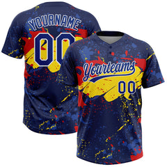 Maxcorners Custom Figure Royal Gold-Red 3D Pattern Two-Button Unisex Softball Jersey
LM0609