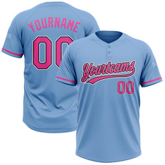 Maxcorners Custom Light Blue Pink-Black Two-Button Unisex Softball Jersey
LM0609