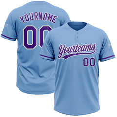Maxcorners Custom Light Blue Purple-White Two-Button Unisex Softball Jersey
LM0609