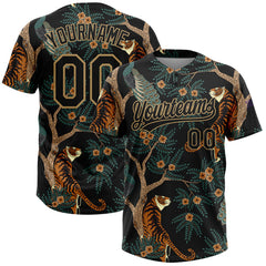 Maxcorners Custom Black Old Gold 3D Pattern Tiger And Peacock Two-Button Unisex Softball Jersey
LM0609