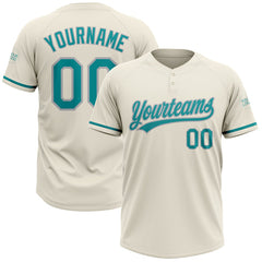 Maxcorners Custom Cream Teal-Gray Two-Button Unisex Softball Jersey
LM0609
