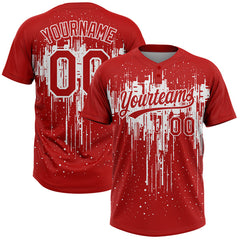 Maxcorners Custom Red White 3D Pattern Dripping Splatter Art Two-Button Unisex Softball Jersey
LM0609