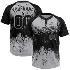 Maxcorners Custom Black Gray 3D Pattern Abstract Splatter Grunge Art Two-Button Unisex Softball Jersey
LM0609