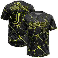 Maxcorners Custom Black Neon Yellow 3D Pattern Abstract Network Two-Button Unisex Softball Jersey
LM0609