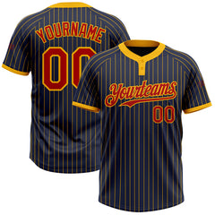 Maxcorners Custom Navy Gold Pinstripe Red Two-Button Unisex Softball Jersey LM0609