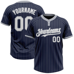 Maxcorners Custom Navy Gray Pinstripe White Two-Button Unisex Softball Jerseys LM0609