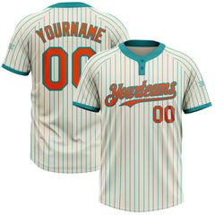 Maxcorners Custom Cream Teal Pinstripe Orange Two-Button Unisex Softball Jersey
LM0609
