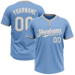 Maxcorners Custom Light Blue Gray Pinstripe White Two-Button Unisex Softball Jersey LM0609