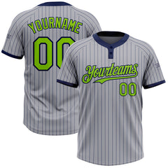 Maxcorners Custom Gray Navy Pinstripe Neon Green Two-Button Unisex Softball Jersey LM0609