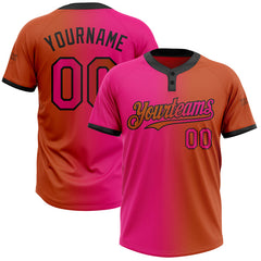 Maxcorners Custom Texas Orange Hot Pink-Black Gradient Fashion Two-Button Unisex Softball Jersey
LM0609