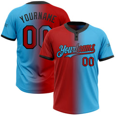 Maxcorners Custom Sky Blue Red-Black Gradient Fashion Two-Button Unisex Softball Jersey
LM0609