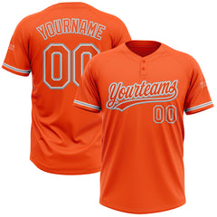 Maxcorners Custom Orange White-Gray Two-Button Unisex Softball Jersey LM0609
