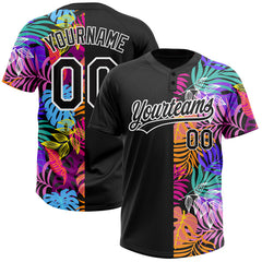 Maxcorners Custom Black White 3D Pattern Hawaii Tropical Palm Trees Two-Button Unisex Softball Jersey
LM0609