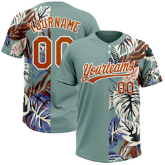 Maxcorners Custom Teal Texas Orange-White 3D Pattern Hawaii Tropical Palm Leaves Two-Button Unisex Softball Jersey
LM0609