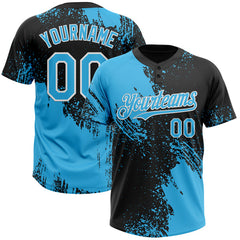 Maxcorners Custom Sky Blue Black-White 3D Pattern Abstract Brush Stroke Two-Button Unisex Softball Jersey
LM0609