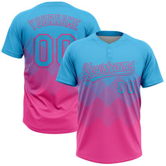 Maxcorners Custom Sky Blue Pink 3D Gradient Square Shape Two-Button Unisex Softball Jersey
LM0609