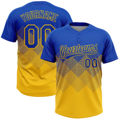 Maxcorners Custom Thunder Blue Yellow 3D Gradient Square Shape Two-Button Unisex Softball Jersey LM0609