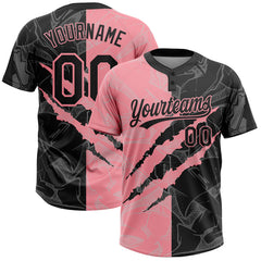Maxcorners Custom Graffiti Pattern Black-Medium Pink 3D Scratch Two-Button Unisex Softball Jersey LM0609