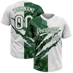 Maxcorners Custom Graffiti Pattern White-Green 3D Scratch Two-Button Unisex Softball Jersey LM0609