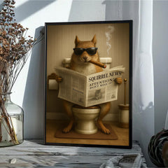 Maxcorners Squirrel Reading News Smoking Bathroom Wall Art – Rustic Decor for Men, Hunting Cabin Poster, Hilarious Gift for Dad