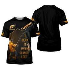Maxcorners Funny Fishing T-Shirt I Jerk It Every Chance I Get Custom Name UPF Shirts, Men's Fishing Shirt