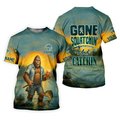 Maxcorners Gone Squatchin, Bigfoot Fishing, Funny Fishing Shirt, SPF Shirt, Fisherman Outfit, Mens Casual Shirts