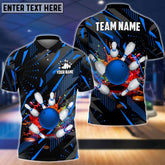 Maxcorners Bowling & Pins Classic Fireworks Multicolor Option Customized Name, Team Name 3D Polo Shirt (4 Colors)