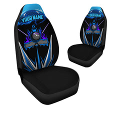 Maxcorners 8 Ball Billiard Blue Personalized Name Car Seat Covers Universal Fit (2Pcs)