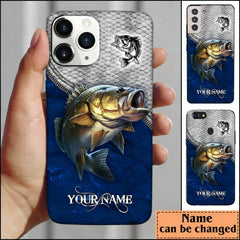 Maxcorners Bass Fishing Blue Personalized Name Phone Case LM1812