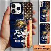 Maxcorners Bass Fishing Blue Flag Personalized Name Phone Case (USA, CA, AU) LM1812
