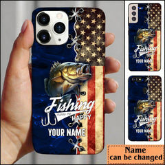 Maxcorners Bass Fishing Blue Flag Personalized Name Phone Case (USA, CA, AU) LM1812