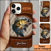 Maxcorners Bass Fish Heart Leather Pattern Personalized Name Phone Case LM1812