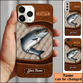 Maxcorners Salmon Fish Heart Leather Pattern Personalized Name Phone Case LM1812