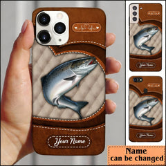 Maxcorners Salmon Fish Heart Leather Pattern Personalized Name Phone Case LM1812
