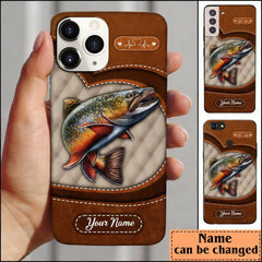 Maxcorners Trout Fish Heart Leather Pattern Personalized Name Phone Case LM1812
