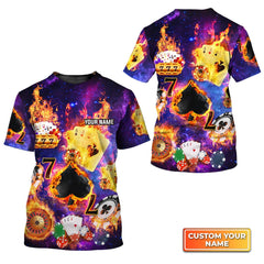 Maxcorners Funny Poker Casino Seamless Pattern Personalized Name 3D Tshirt Gift For Poker PlayersLM1009