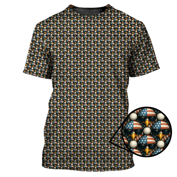 Maxcorners American Flag Eagle And Golf Ball Pattern Golf Polos, USA Golf Shirt, Crazy Golf Shirt For Men