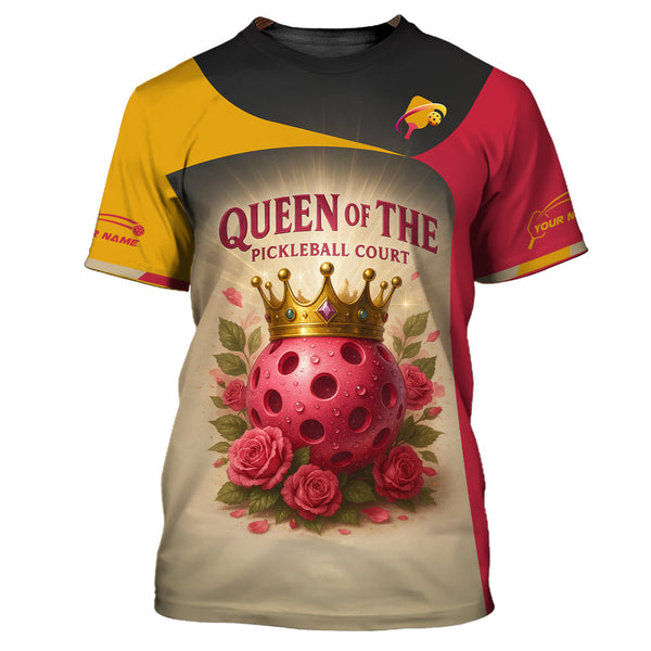 Maxcorners Custom Name Women's Funny Pickleball Polos, Queen Of The Pickleball Court Shirt, Funny Pickleball Shirts LM0509