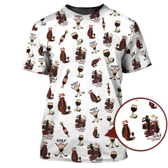 Maxcorners Wine Golf Pattern Polo for Women, Ladies Golf Shirts, Gofl Gift For Golfers